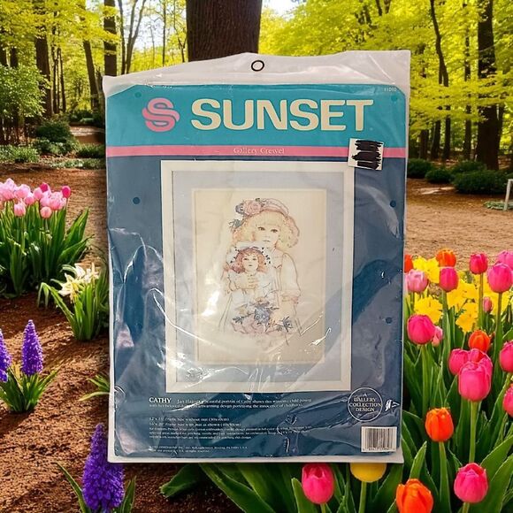 Vintage Little Girl Crewel Kit SUNSET Jan Hagara CATHY Holding A Doll Cottage‎ - Picture 12 of 16
